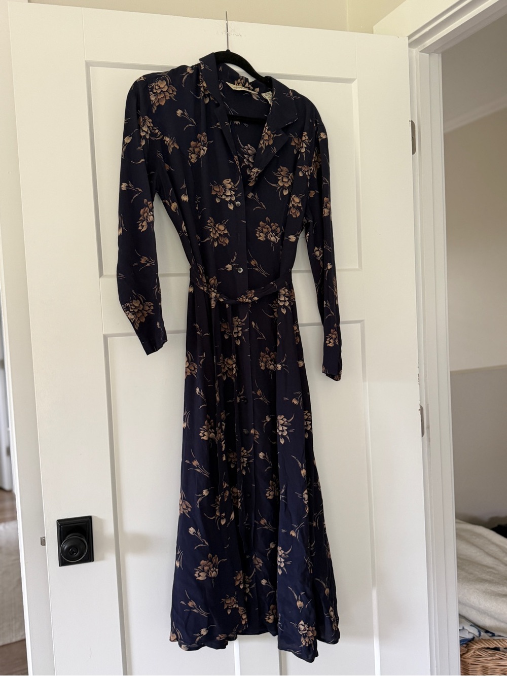 Eddie Bauer Navy Floral Maxi Dress with Beige Print
